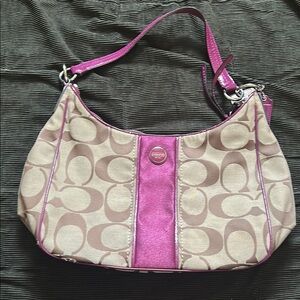 Coach Pink and Tan Signature Shoulder Bag